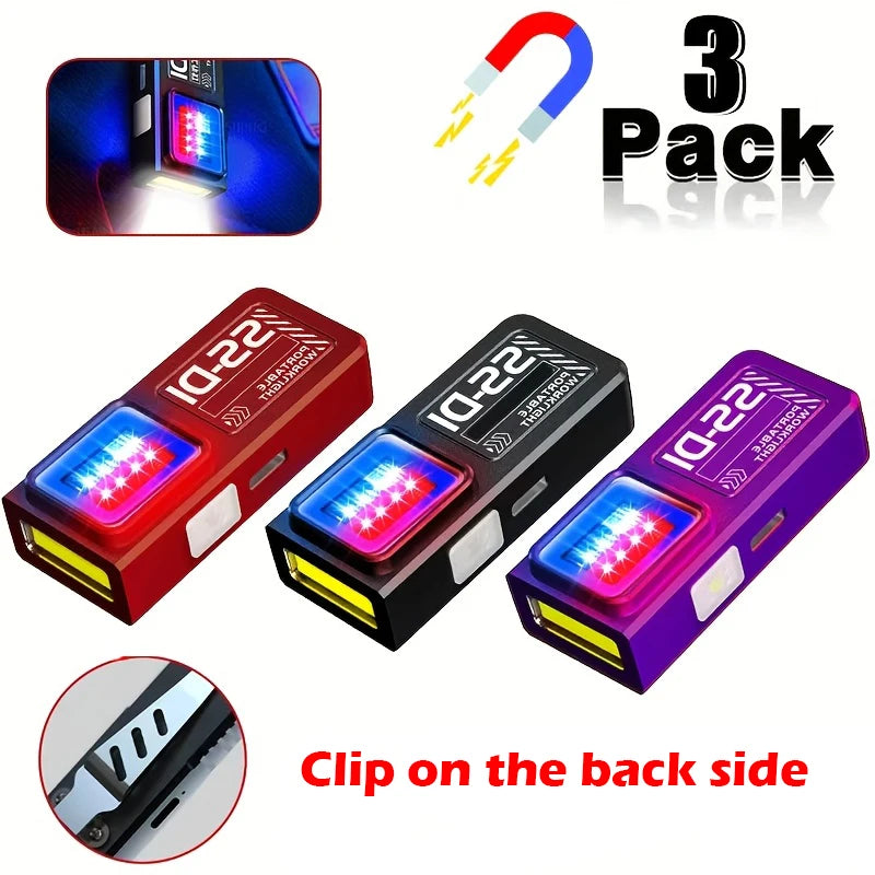 1-3PCS Mini COB LED Flashlight USB Rechargeable Powerful Work Light with Clip Magnet Waterproof EDC Camping Walking Pocket Lamp Oasis Select 3 Pack Set 3PCS