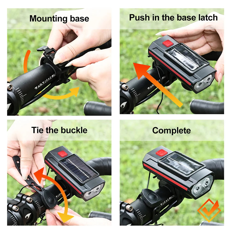 Solar Bicycle Light with Horn 120dB TYPE-C Rechargeable MTB Road Bike Front Lamp Flashlight Bicycle Light 1200 mah Oasis Select