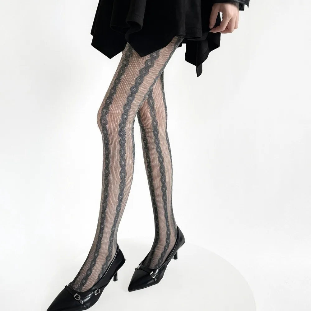 Personality Thin Floral Lace Tights Sexy High Elastic Fishnet Stockings Breathable Hollow Out Pantyhose Women Oasis Select