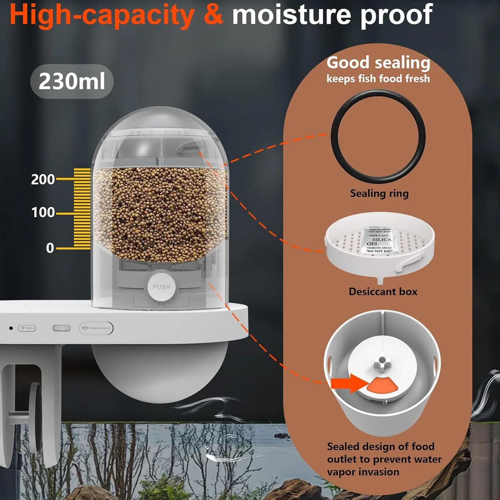 Automatic Fish Feeder 230ml Large Capacity 2.4G 5G WiFi Automatic Fish Food Dispenser with App Control Timer 2.5K Camera Oasis Select