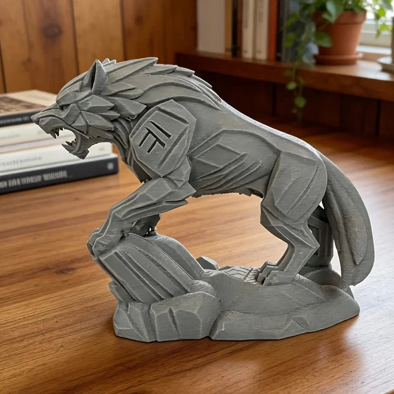 Geometric Black Wolf Figurine - Abstract Faceted Wolf Sculpture Modern Predator Statue for Desk Home Decor Gift Oasis Select gray