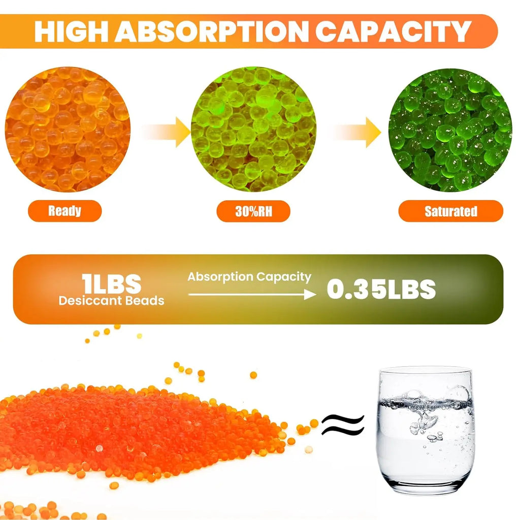 Orange Silica Gel Beads 3-5mm Indicating Reusable Desiccant Rechargeable Moisture Absorber For 3D Printers Cameras & Electronics Oasis Select