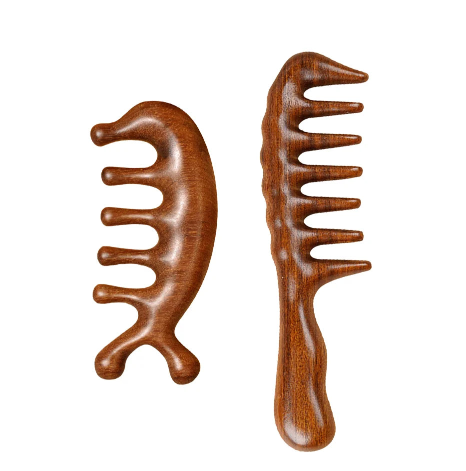 Natural Sandalwood Wide Tooth Massage Comb Set – Anti-Static Scalp Massage Comb Set Oasis Select SZ164-SZ119