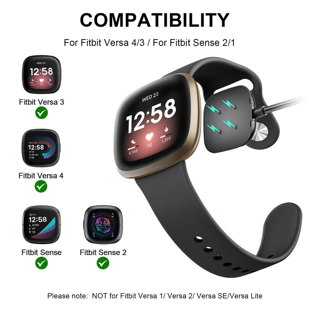 Magnetic USB Charger for Fitbit Versa 4, Versa 3 & Sense Smartwatch Charger Oasis Select