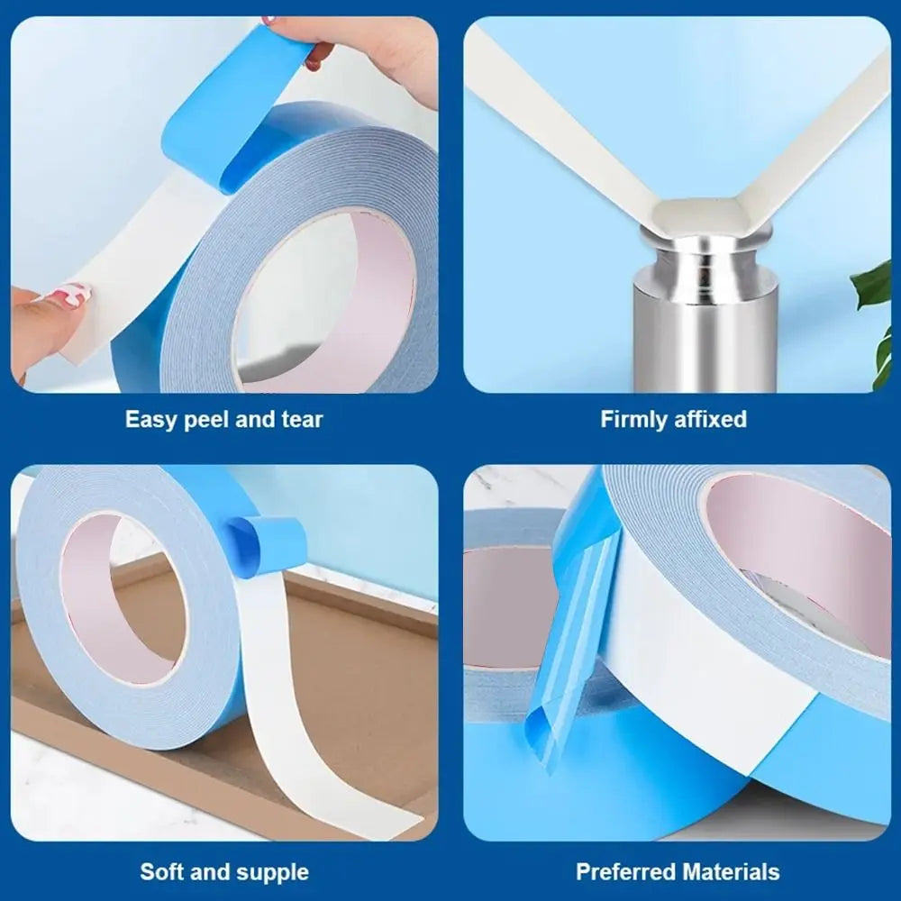 10Meters/Roll Blue Film White Double Sided Tape Strong Self Adhesive Multifunctional PE Foam Tape Sponge Strip Oasis Select