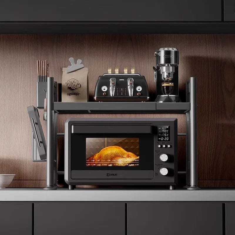 Microwave Rack Countertop Shelf Retractable Double Oven Rice Cooker Storage Shelf Household Oasis Select