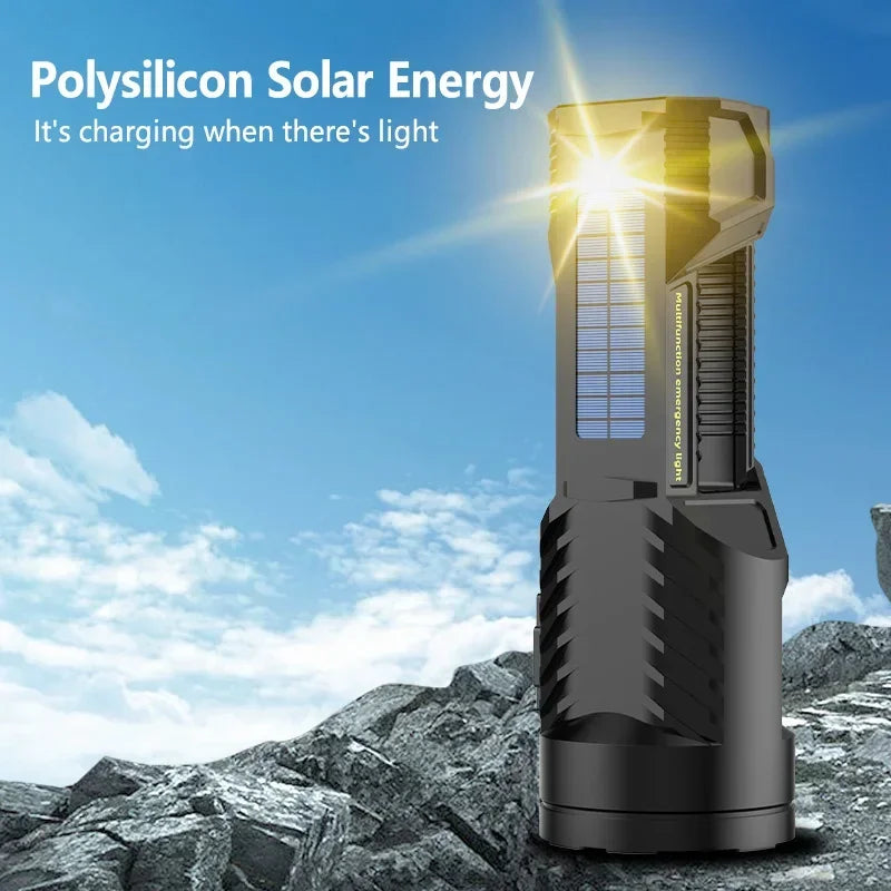 Powerful XHP70 LED Flashlight Solar Charging Searchlight Long Range USB Rechargeable Camping Lantern Multifunctional Work Light Oasis Select