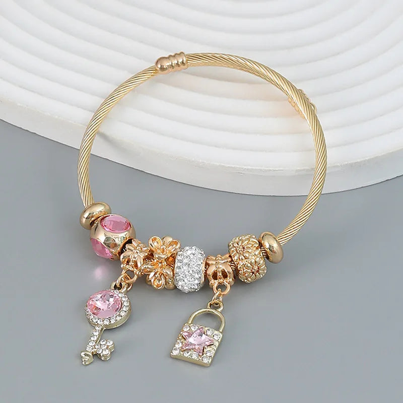 Fashion Multi Element Stainless Steel Circle Panjiadora Beaded Love Bracelet Suitable for Women's Dating, Daily Holiday Gifts Oasis Select