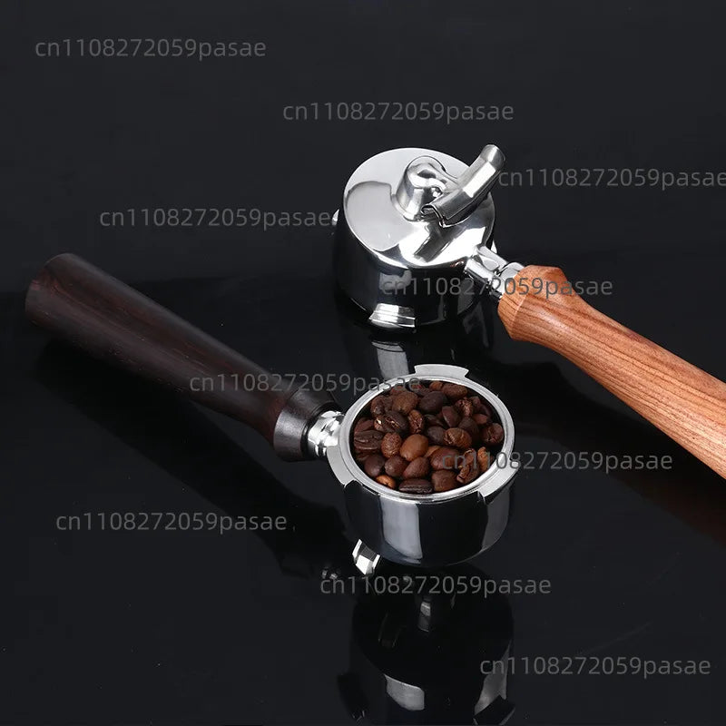 51mm Stainless Steel Two-cup Filter Screen Double-mouth Solid Wood Handle Modification Accessory for Home Coffee Machine Oasis Select