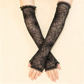 Fashion Spider Web Lace Fingerless Gloves Half Finger Mesh Mittens Lace Long Arm Sleeves Ruched False Cuffs Cosplay Party Oasis Select Black