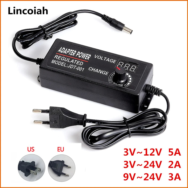 Adjustable 3V 5V 6V 9V 12V 15V 18V 24V 1A 2A 3A 5A Universal AC/DC Adapter Display Screen Voltage Regulated Power Supply Adatpor Oasis Select