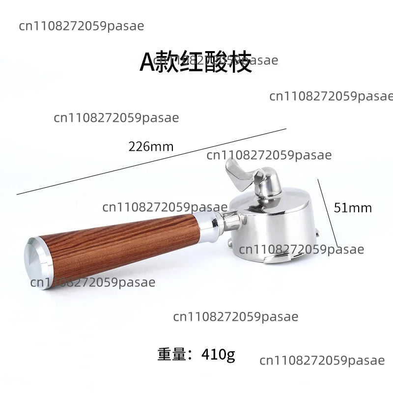 51mm Stainless Steel Two-cup Filter Screen Double-mouth Solid Wood Handle Modification Accessory for Home Coffee Machine Oasis Select A red rosewood