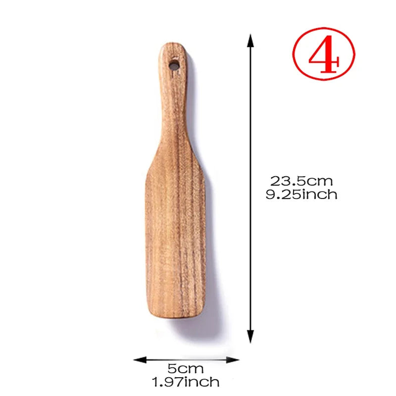 7pcs/set Teak Natural Wood Tableware Spoon Ladle Turner Rice Colander Soup Skimmer Cooking Spoon Scoop Kitchen Reusable Tool Kit Oasis Select shovel 4