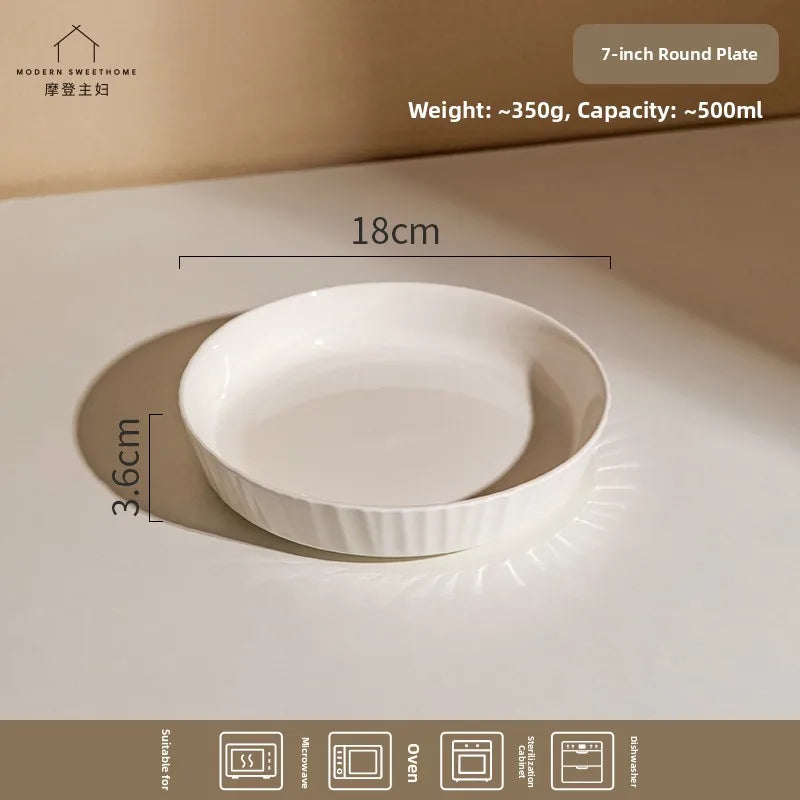 Modern Minimalist Ceramic Deep Dinner Plate - Elegant White Porcelain Dish for Pasta & Soup, Premium Tableware Oasis Select 7inch x round disc