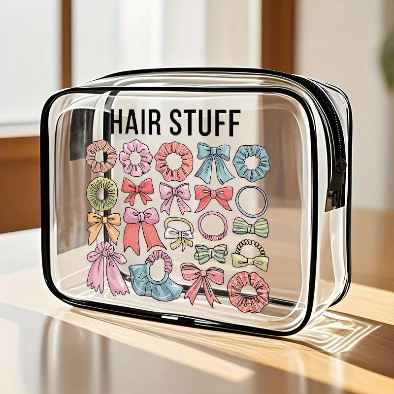 Waterproof Clear PVC Zipper Bag Summer Travel Cosmetic Organizer Toiletry Makeup Storage Bag Cosmetic Bag Oasis Select hair tie