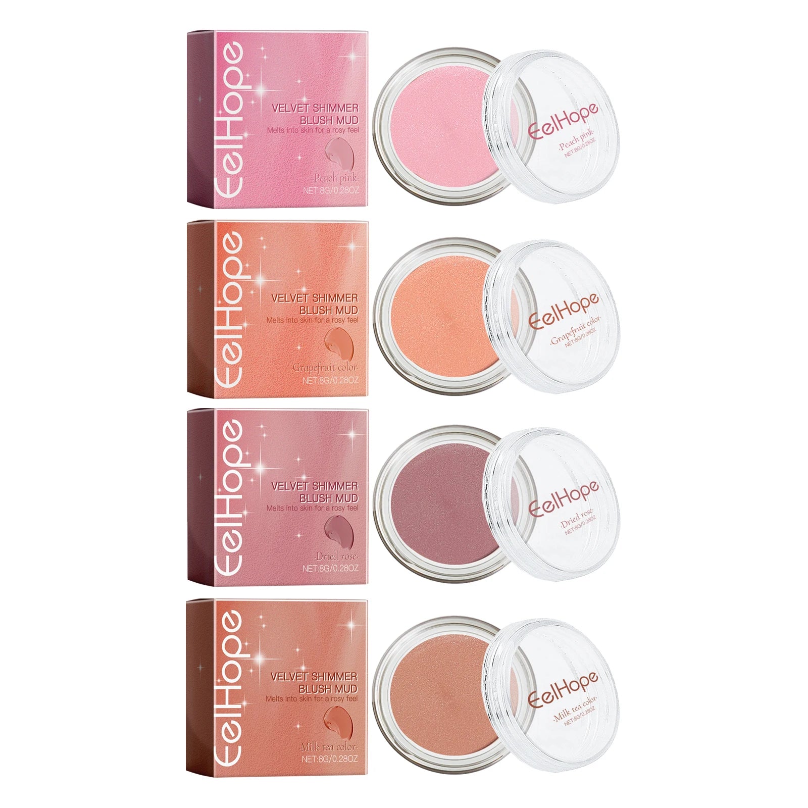 EELHOPE Velvet Shimmer Blush Mud – Cream Cheek Color Makeup Cream Blush Oasis Select 4 in 1
