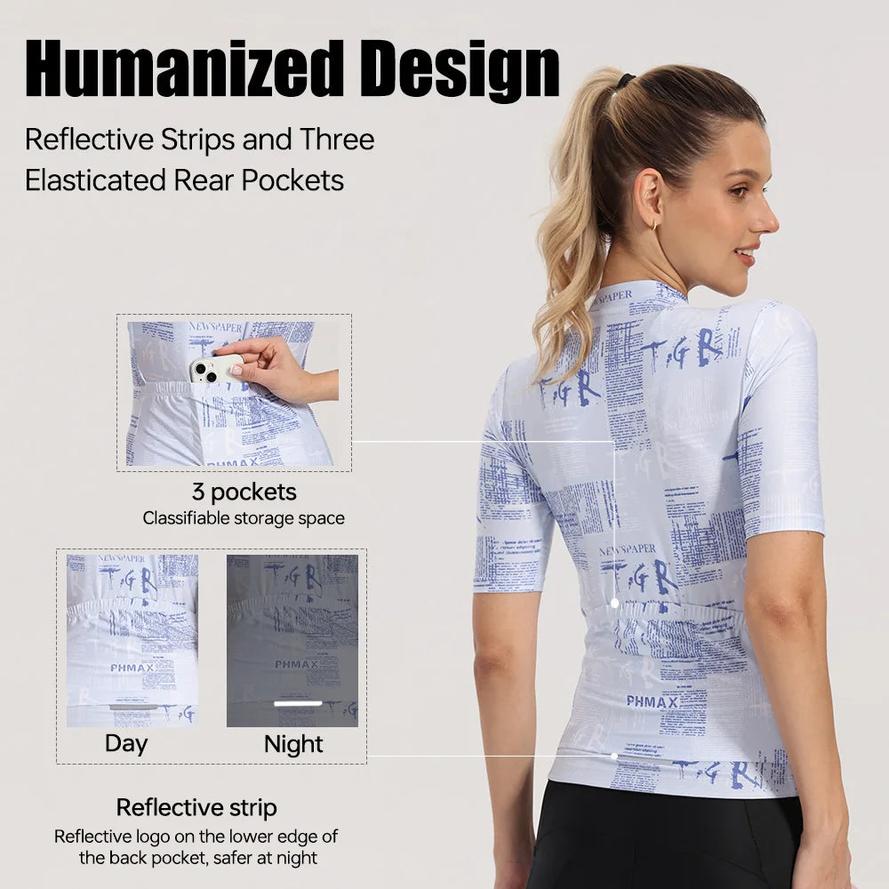 PHMAX Pro Women Short Sleeve Cycling Jersey Quick Dry Breathable Moisture Wicking 3 Pockets Bike jersey for Long Distance Riding Oasis Select