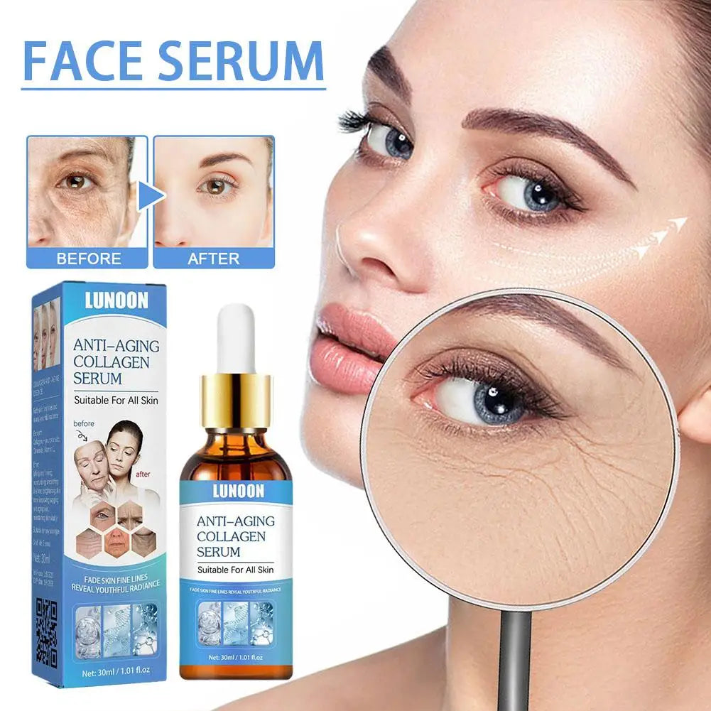 Collagen Face Whitening Serum Smooth Dry Skin Removal Wrinkles Moisturizing Fade Dark Spots Face Brighten Essence Skin Care 30ML Oasis Select