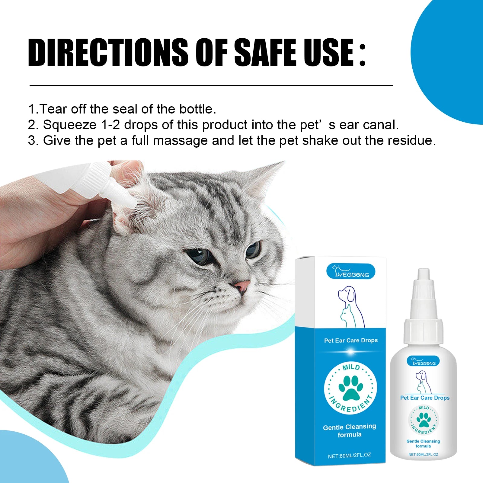 Pet Ear Care Drops for Dag Cat Gently Clean the Ears Remove Ear Mites Relieve Itching Reduce Odor Prevent Dryness Pet Ear Care Oasis Select