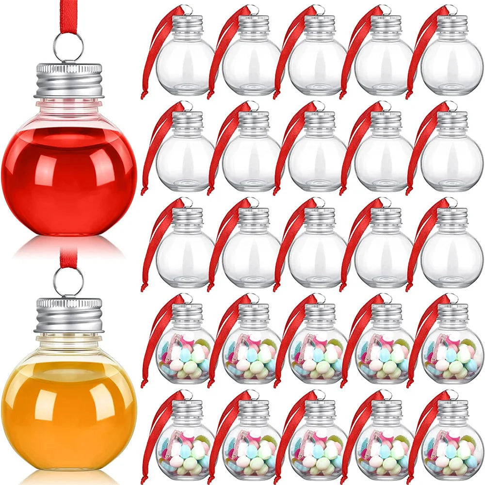 Christmas Fillable Wine Tree Ornaments Water Bottle Light Bulbs Jingle Bells Christmas Tree Shape Plastic Transparent Balls Oasis Select