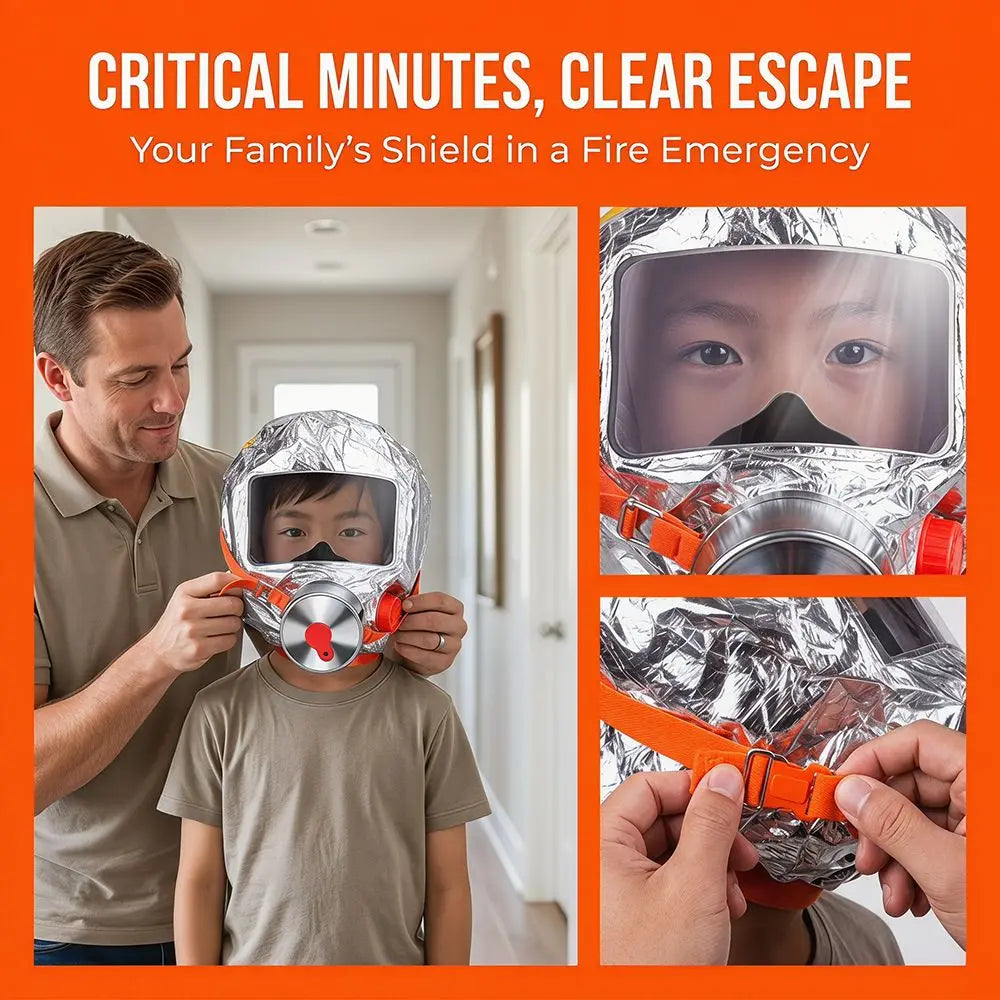 Multi-Layered Filter Fire Escape Mask Easy-Fit Hood Self-Rescue Breathing Apparatus Smoke Filter Respirator Fireproof Filter Oasis Select