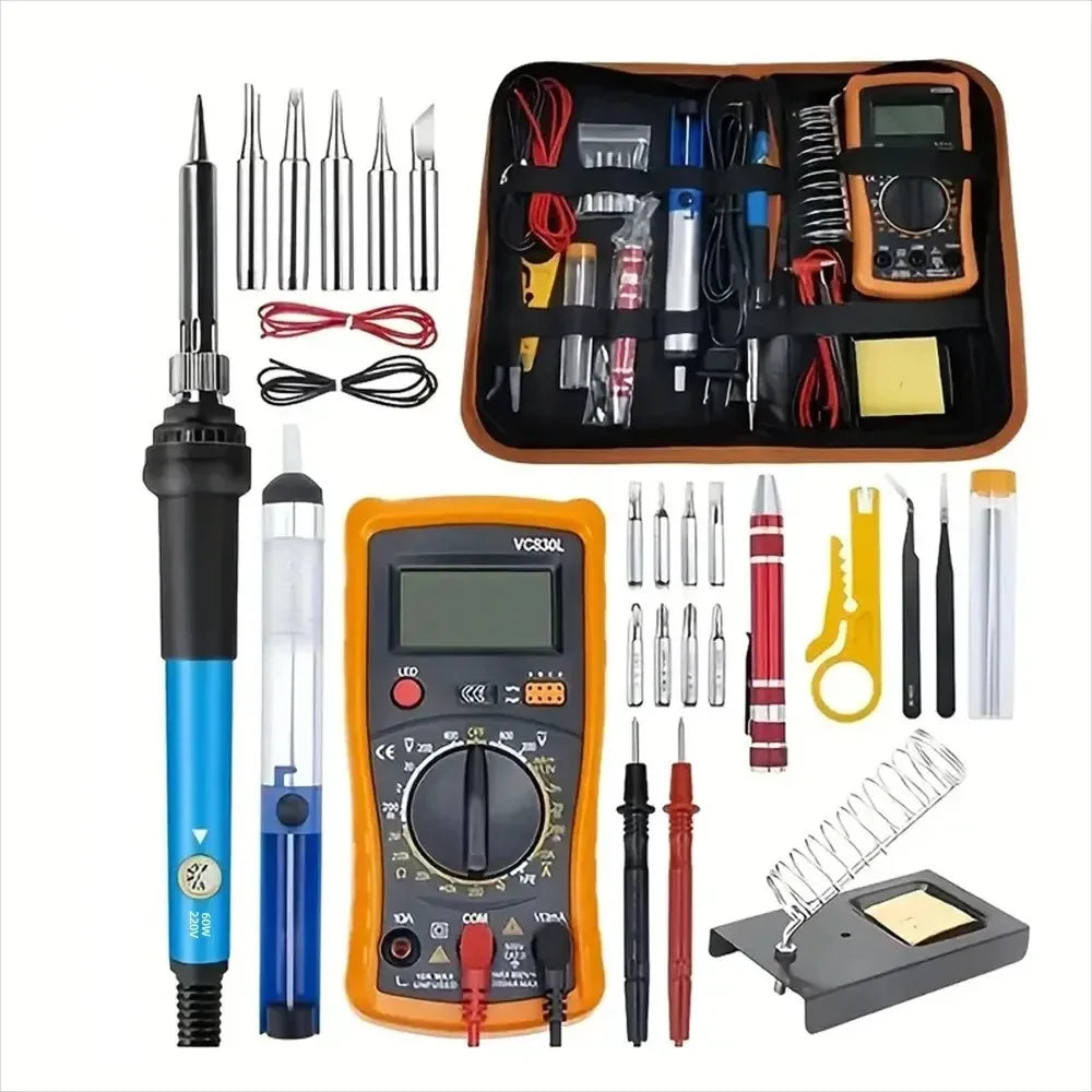 EU Plug Soldering Iron Kit Multimeter Professional Electronic DIY Kits Adjustable Temperature Hot Pen Soldering Iron Pyrography Oasis Select 1 Set