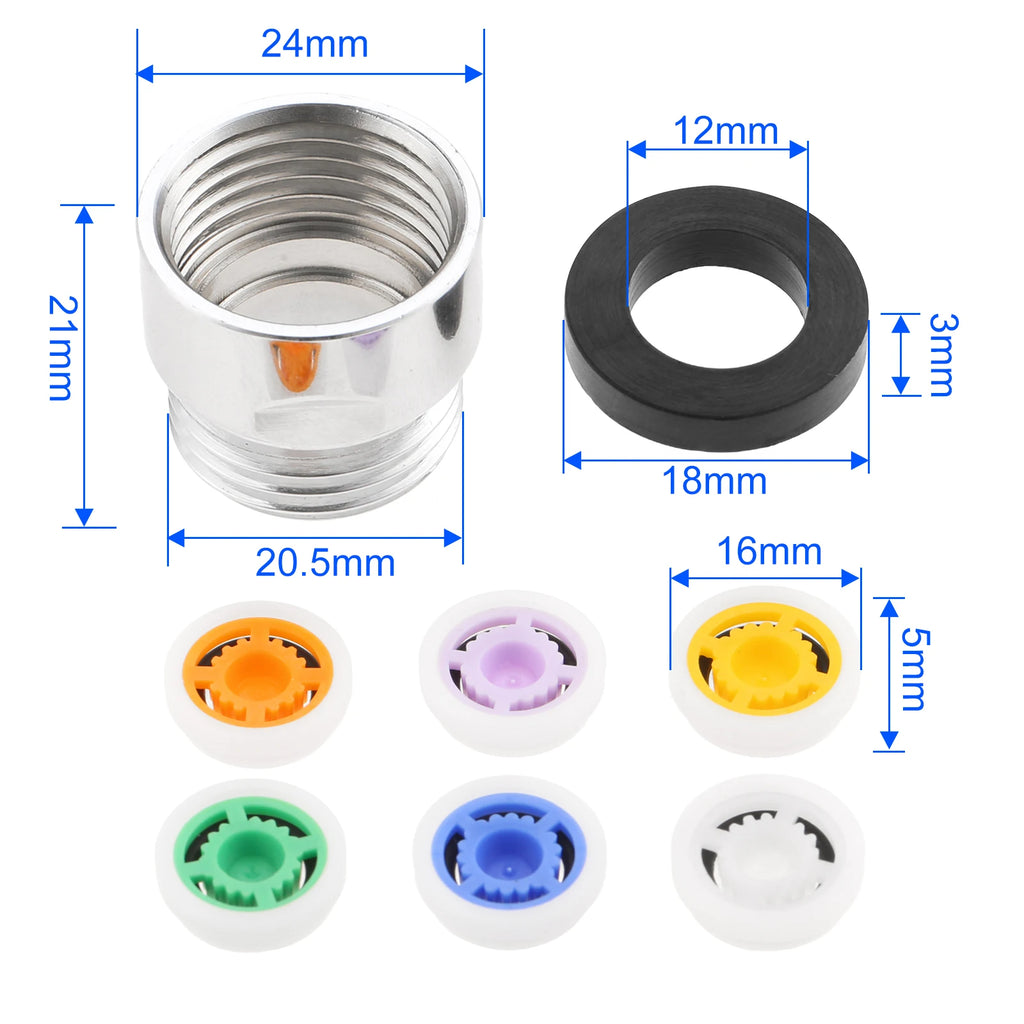 8PCS Shower Water Flow Restrictor Kit 1.2-2.5GPM Water Saving Cores with Adapter Washer for Bathroom Shower Kitchen Faucet Oasis Select