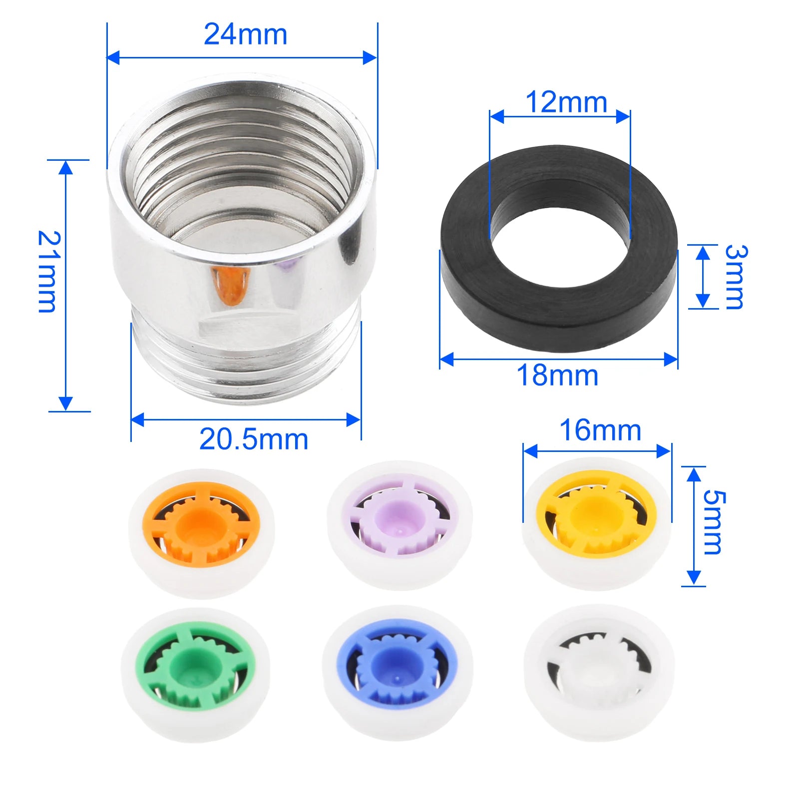 8PCS Shower Water Flow Restrictor Kit 1.2-2.5GPM Water Saving Cores with Adapter Washer for Bathroom Shower Kitchen Faucet Oasis Select