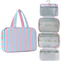 Collapsible Hanging Travel Cosmetic Pouch Striped Multi Compartment Design Wet Dry Separated Storage Bag Lightweight Organizer Oasis Select Blue And Pink
