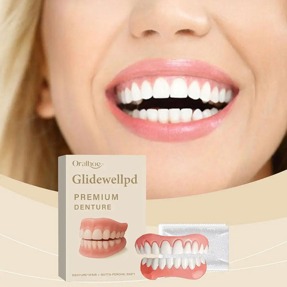 Reusable Silicone Fake Teeth Veneers Soft Flexible Full Denture Natural Fit Cosmetic Tooth Cover for Daily Smile Improvement Oasis Select
