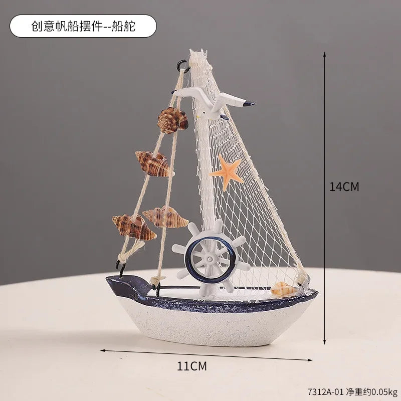 Wooden Sailboat Ornaments,shell,boat Rudder,anchor,lighthouse,seabird Decoration Boat,Home Room Children's Room Decoration Gift Oasis Select style-01-A