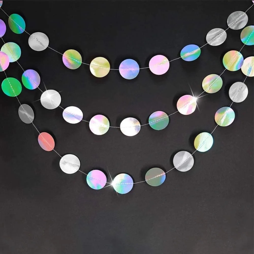 3 Meters/4M Length Paper Banner Shiny Iridescent Room Hanging Decoration Silver Paper Iridescent Paper Birthday Party Decoration Oasis Select
