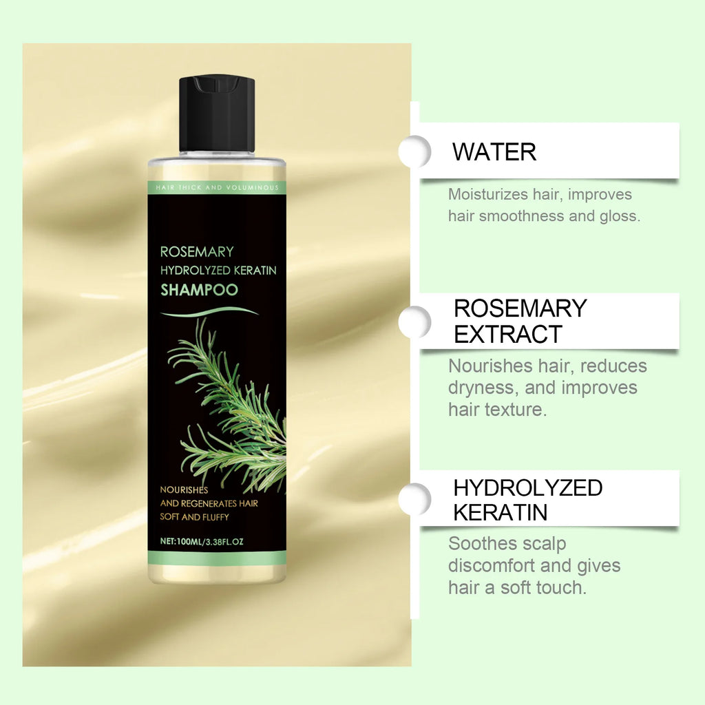 Natural Rosemary Hydrolyzed Keratin Shampoo Deep Nourish Scalp Care Strengthen Damaged Hair Oil Control For Men Women 100ML Oasis Select