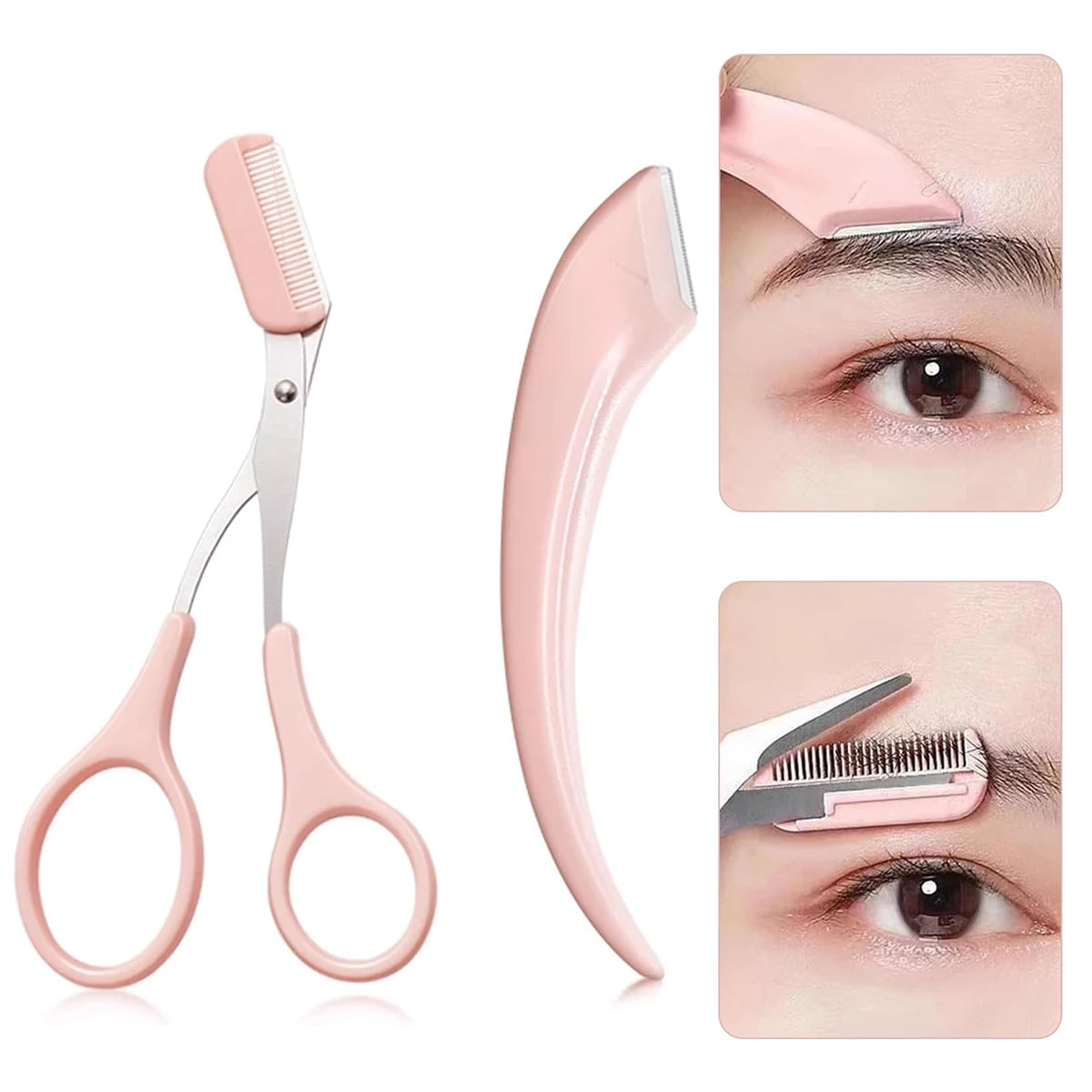 Precision Eyebrow Trimmer Set Stainless Steel Scissors Comb Curved Razor Facial Hair Remover Grooming Kit Unisex Beauty Tools Oasis Select