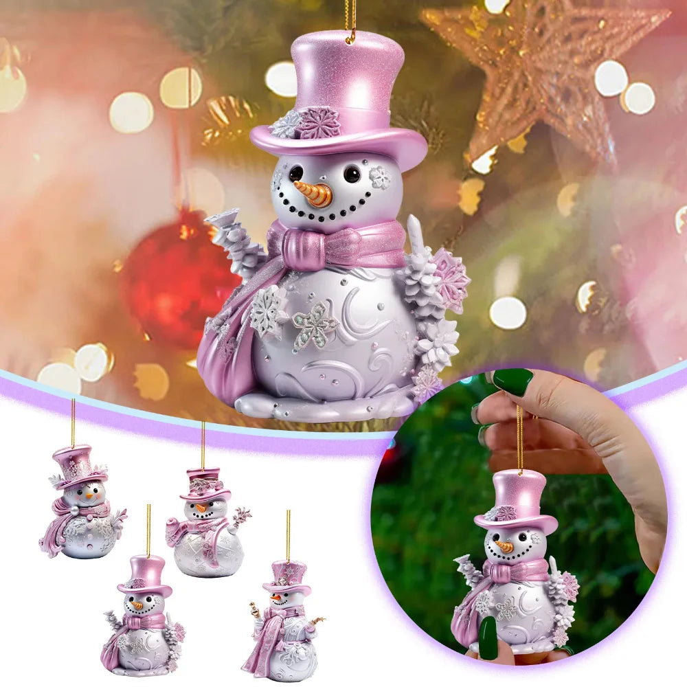 8cm Pink Snowman Hanging Pendants Christmas Decorations Xmas Tree Pink 2D Acrylic Ornaments Home Holiday Decoracion 2025 Navidad Oasis Select