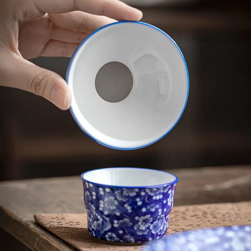 Blue and White Porcelain Ice Plum Tea Filter Set Kung Fu Tea Set Accessories Ceramic Retro Home Use Ceramic Drinking Utensils Oasis Select