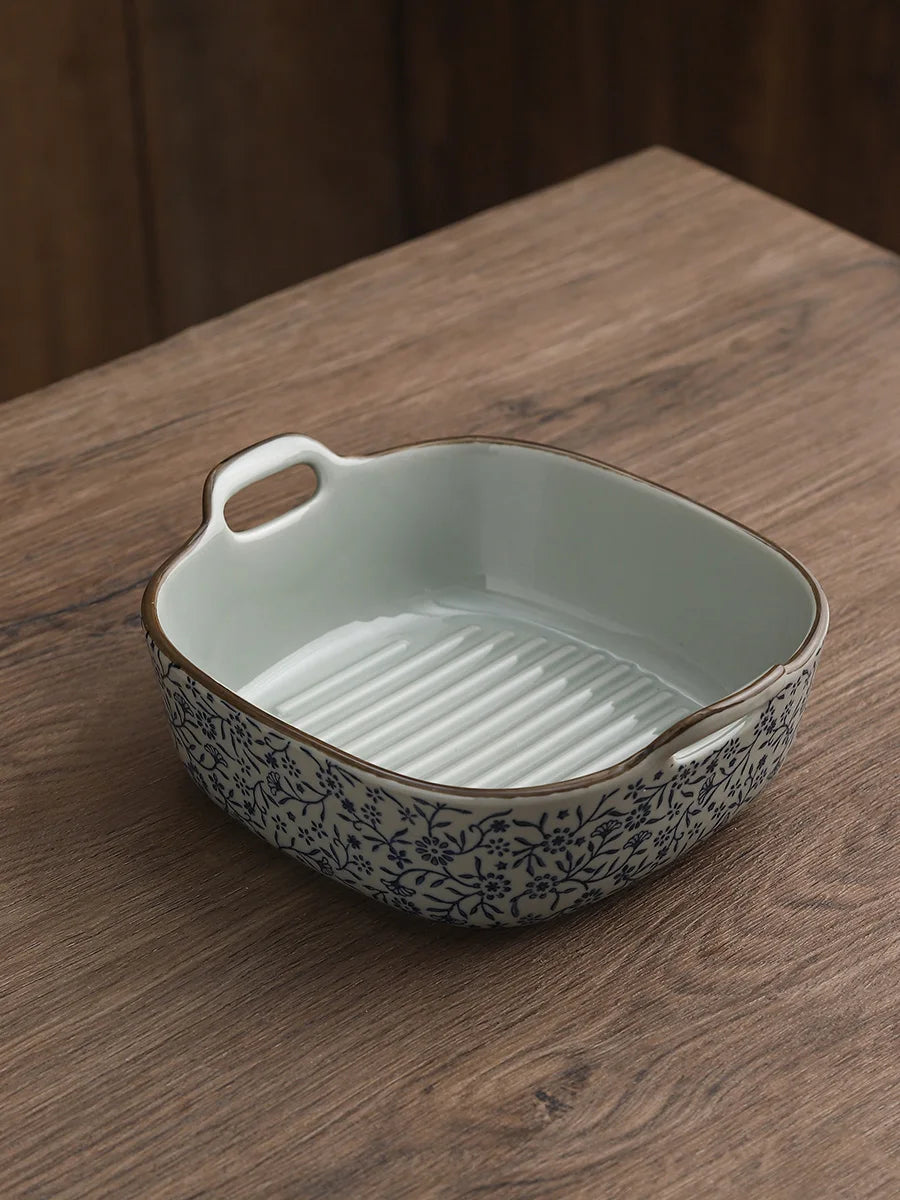 7-inch Ceramic Double Ear Baking Bowl Air Fryer Special Bowl Oven Vessel Square Baking Tray Ice Bowl Oasis Select