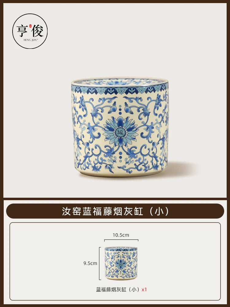 Blue and White Ru Kiln Wrapped Lotus Ashtray with Cover Fly Ash Proof Ashtray Ceramic Tea Residue Jar Tea Ceremony Accessories Oasis Select Small A