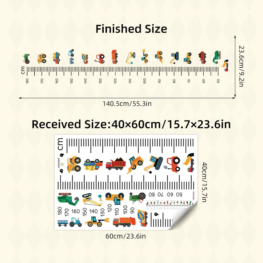 Height Stickers Construction Vehicle Tower Crane for Kids Room Kindergarten Baby Measuring Height Ruler Wall Stickers Boys Gift Oasis Select