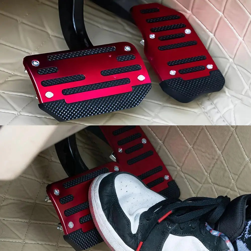 Universal Car Pedal Cover Aluminum Automatic Transmission Brake Fuel Gas Foot Pad Set Kit Pedals Red Blue Silver Non-Slip Tools Oasis Select