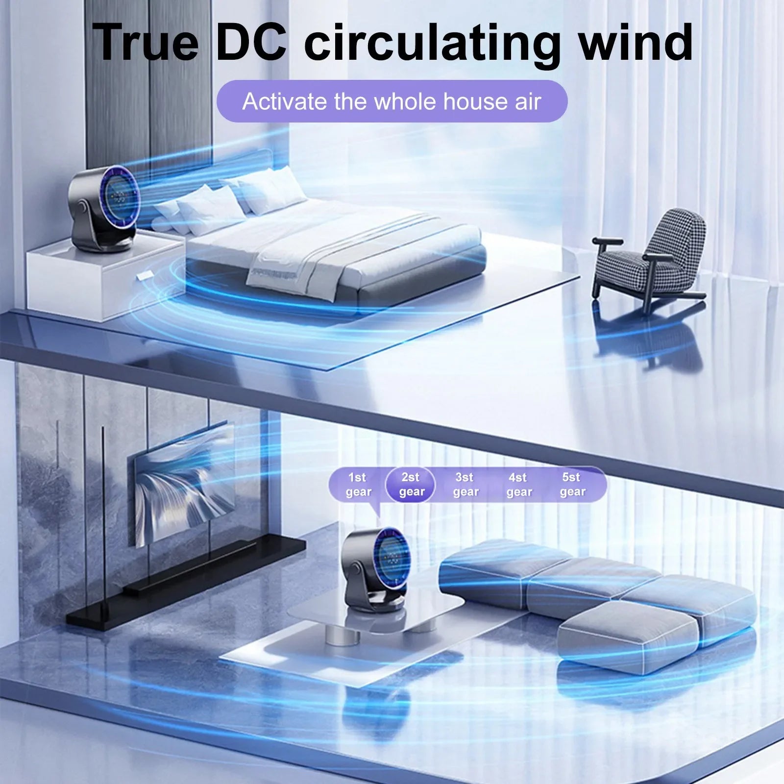 URGGU Rechargeable Clip-On Fan with LED Light | 3 Speeds