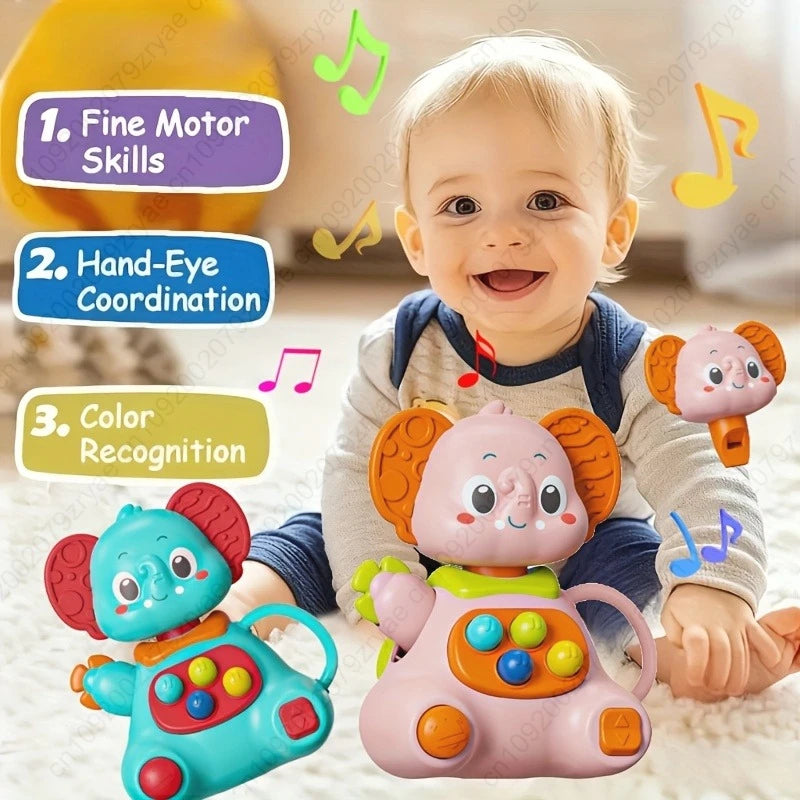 Baby Rattle Toy with Elephant Shapes - Sensory Development Toy for Infants & Toddlers, Mixed Colors - Hand-Eye Coordination, Oasis Select