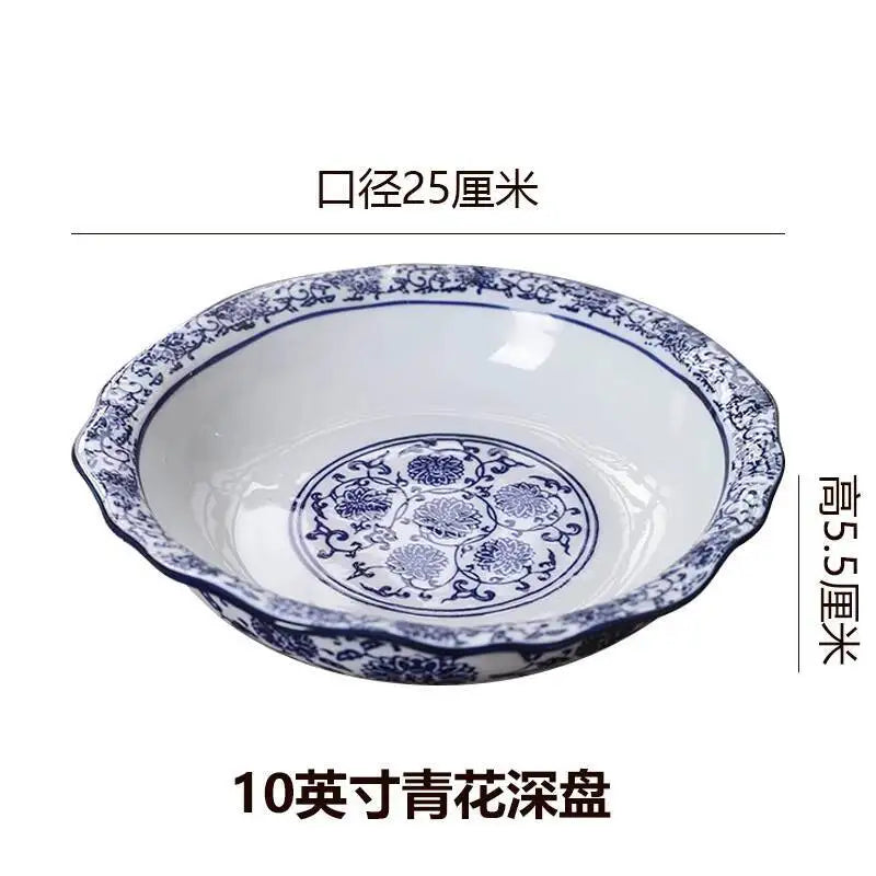 Blue And White Porcelain Plates Deep Soup Dishes Ceramic Dinner Plate Tablewear Oasis Select 10in Plates