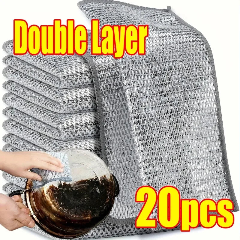 Magic Cleaning Cloth Iron Stick Metal Wipes Rags Magic Dishcloth Wash Towel Silver Steel Wire Kitchen Cloth Thickened Rag 1-20pc Oasis Select