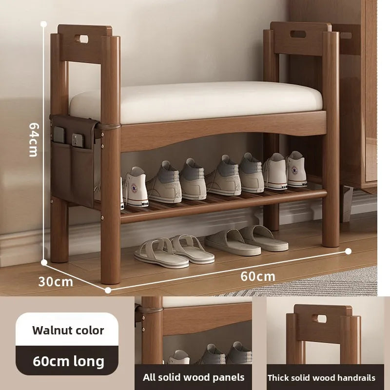 Shoe changing stool entrance Household shoe stool entrance door can sit shoe cabinet sitting stool integrated solid wood bench Oasis Select Handrail 1