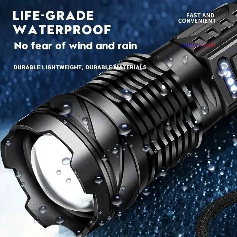 1pc Super Powerful Rechargeable Torch Flood Light With Side Light For Outdoor Camping, Fishing, Hunting, Climbing, Adventure Eme Oasis Select