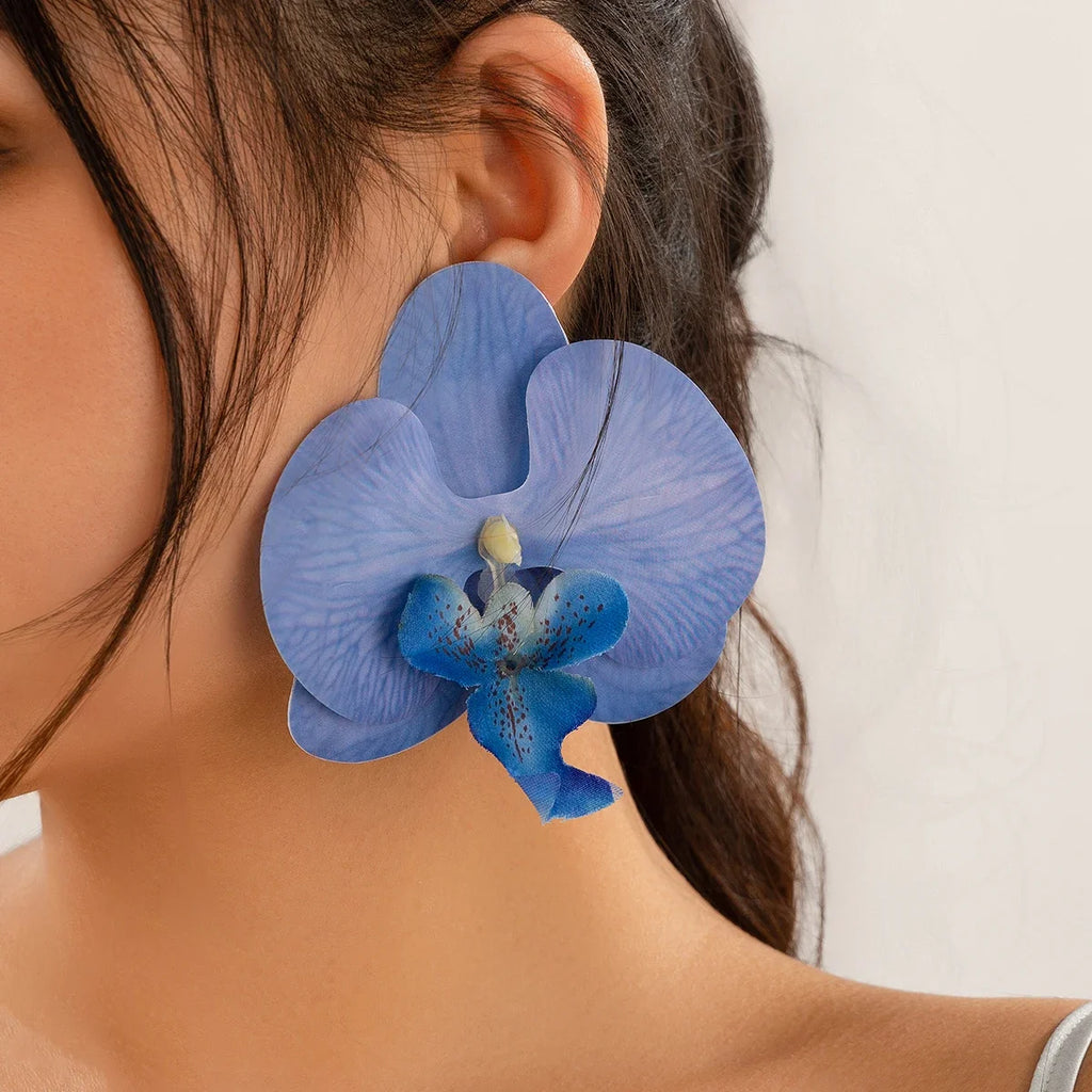 IngeSight.Z Classic Pink Butterfly Orchid Pendant Earrings Exaggerated Large Flower Earrings for Women 2024 Ear Jewelry Gift Oasis Select Blue