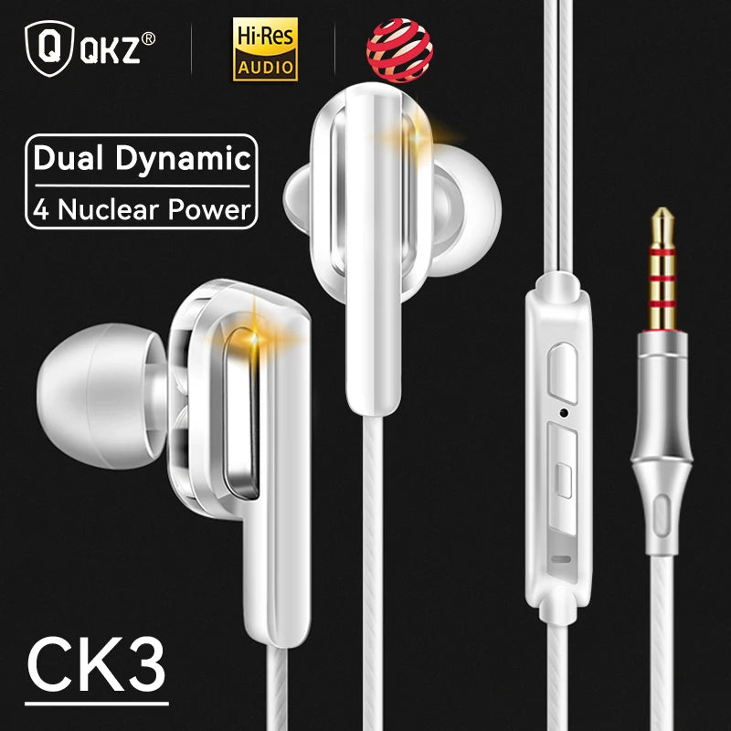 Original QKZ AK6 Copper Driver HiFi Wired Earphone Race Sport Headphone Bass Stereo Headset Music Earbuds 3.5MM In Ear With Mic Oasis Select CK3-White