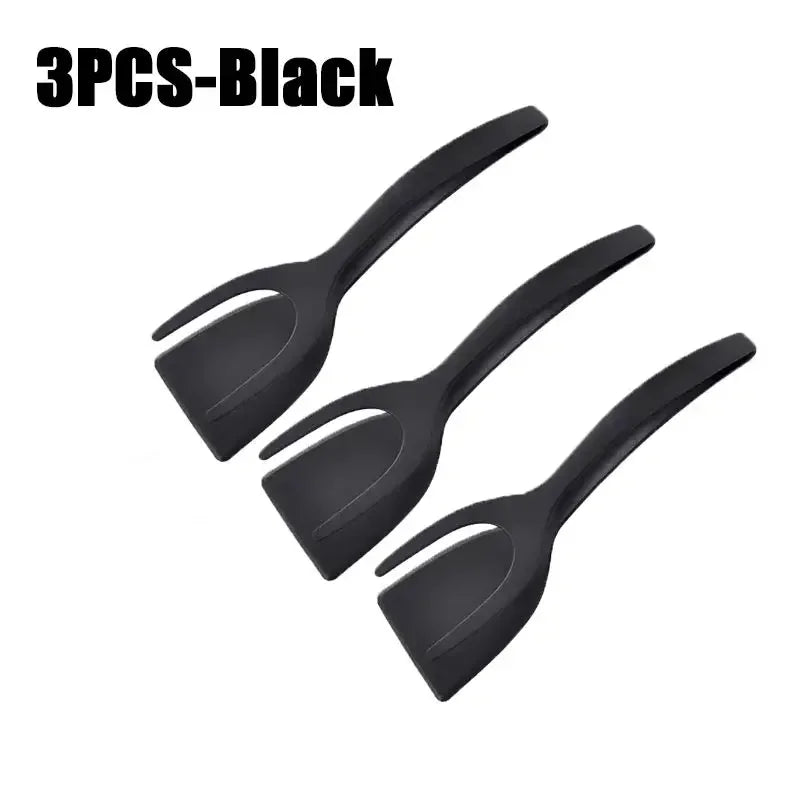 2 in 1 Shovel Clip Silicone Grip Flip Tongs Egg Steak Spatula Tongs Clamp Pancake Fried Turners Cooking Tool Kitchen Accessories Oasis Select 3PCS-Black