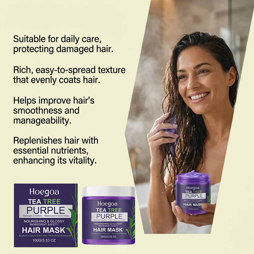 Deep Repair Purple Hair Mask Natural Tea Tree Extract Neutralize Yellow Nourishing Dry Improve Elasticity Smooth Hair Care Mask Oasis Select